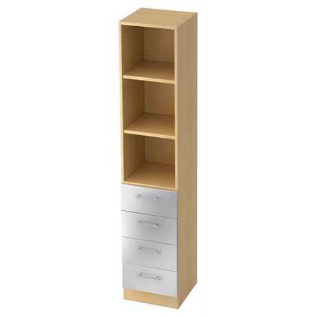 Étagère SIGNA G 7600 aspect érable avec trois compartiments ouverts et quatre tiroirs argentés de hjh OFFICE PRO