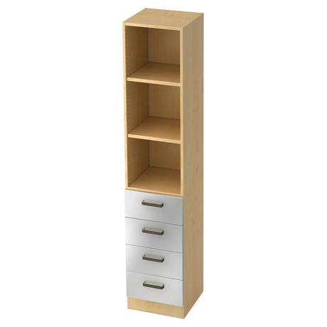 Étagère SIGNA G 7600 aspect érable avec trois niches ouvertes et quatre tiroirs blancs de hjh OFFICE PRO