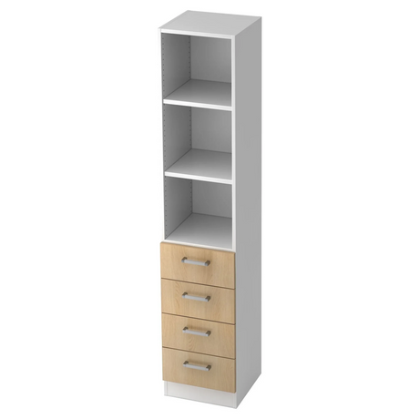 Étagère SIGNA G 7600 en blanc et chêne avec quatre tiroirs et niches ouvertes de hjh OFFICE PRO