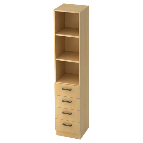 Étagère haute SIGNA G 7600 en bois d'érable clair avec trois compartiments ouverts et quatre tiroirs de hjh OFFICE PRO