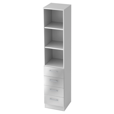 Étagère blanche SIGNA G 7600 avec trois niches ouvertes et quatre tiroirs avec poignées argentées de hjh OFFICE PRO