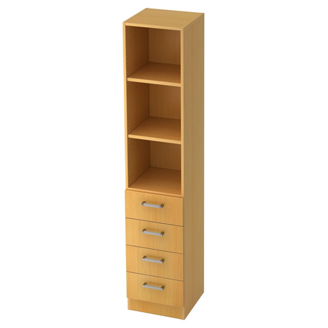 Étagère SIGNA G 7600 aspect hêtre avec trois niches ouvertes et quatre tiroirs avec poignées chromées de hjh OFFICE PRO