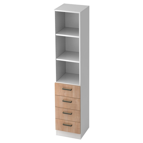 Étagère SIGNA G 7600 en blanc et noyer avec trois niches ouvertes et quatre tiroirs de hjh OFFICE PRO