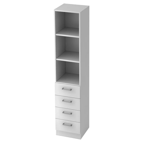 Étagère blanche SIGNA G 7600 avec trois tablettes ouvertes et quatre tiroirs avec poignées chromées de hjh OFFICE PRO