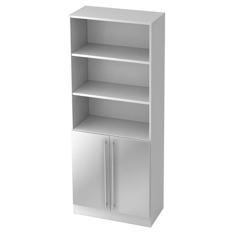 Étagère blanche SIGNA G 7700 avec trois niches ouvertes et un placard à deux portes avec poignées rails de hjh OFFICE PRO