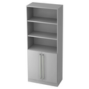 Étagère grise SIGNA G 7700 avec trois tablettes ouvertes et un placard inférieur avec poignées chromées de hjh OFFICE PRO