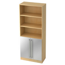 Armoire à étagères SIGNA G 7700 en bois d'érable clair avec portes et poignées en métal argenté de hjh OFFICE PRO