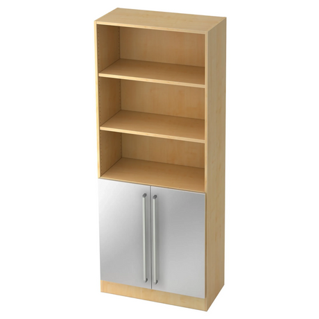 Armoire à étagères SIGNA G 7700 en bois d'érable clair avec portes et poignées en métal argenté de hjh OFFICE PRO