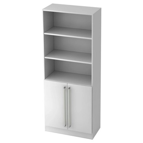 Étagère blanche SIGNA G 7700 avec trois niches ouvertes et un placard avec poignées chromées de hjh OFFICE PRO