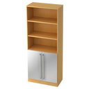 Étagère SIGNA G 7700 effet hêtre avec trois niches ouvertes et portes en métal argenté de hjh OFFICE PRO