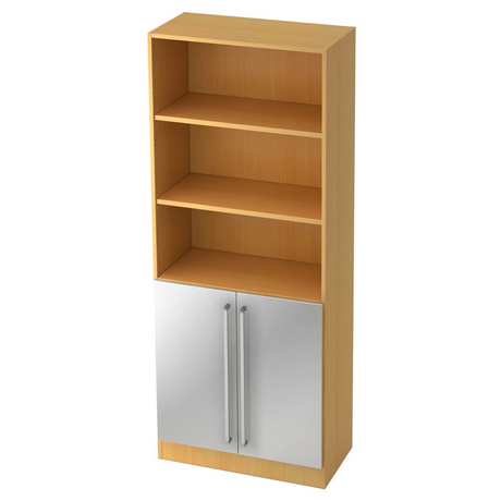 Étagère SIGNA G 7700 effet hêtre avec trois niches ouvertes et portes en métal argenté de hjh OFFICE PRO