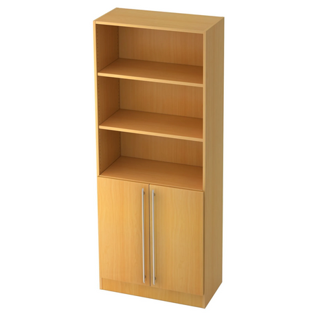 Étagère SIGNA G 7700 aspect hêtre avec deux niches ouvertes et un placard avec poignées tubulaires de hjh OFFICE PRO