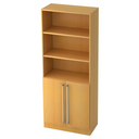 Meuble étagère SIGNA G 7700 aspect hêtre avec trois niches ouvertes et deux portes avec poignées chromées de hjh OFFICE PRO