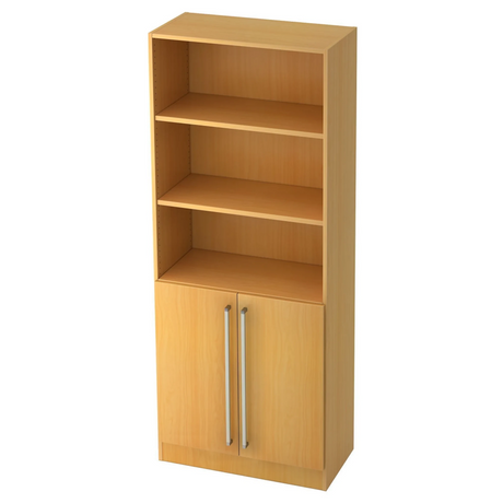 Meuble étagère SIGNA G 7700 aspect hêtre avec trois niches ouvertes et deux portes avec poignées chromées de hjh OFFICE PRO