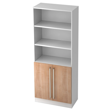 Étagère SIGNA G 7700 en blanc avec façades en noyer et poignées chromées de hjh OFFICE PRO