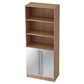 Étagère SIGNA G 7700 aspect noyer avec portes d'armoire argentées et deux poignées chromées de hjh OFFICE PRO