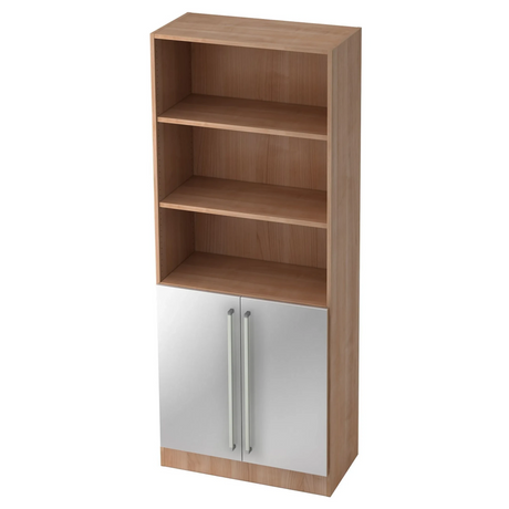 Étagère SIGNA G 7700 aspect noyer avec portes d'armoire argentées et deux poignées chromées de hjh OFFICE PRO