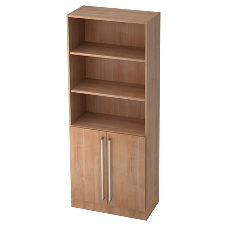 Meuble d'étagères SIGNA G 7700 aspect noyer avec niches ouvertes et deux portes avec poignées chromées de hjh OFFICE PRO