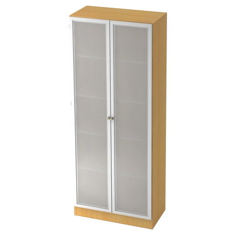 Armoire à dossiers SIGNA K 6100G SG en hêtre avec deux portes en verre argentées et étagères de hjh OFFICE PRO