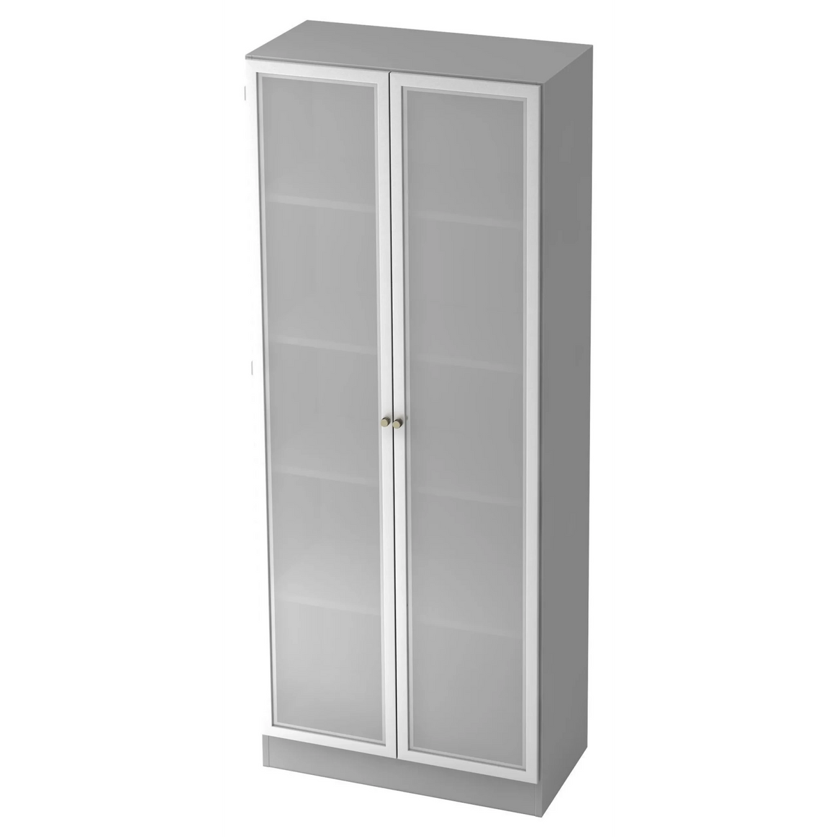 Armoire de bureau grise SIGNA K 6100G SG avec deux portes en verre dépoli et poignées argentées de hjh OFFICE PRO
