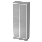 Armoire de bureau grise SIGNA K 6100G SG avec deux portes en verre dépoli et poignées argentées de hjh OFFICE PRO