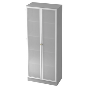 Armoire de bureau grise SIGNA K 6100G SG avec deux portes en verre dépoli et poignées argentées de hjh OFFICE PRO