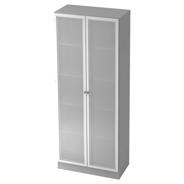 Armoire de bureau grise SIGNA K 6100G SG avec deux portes en verre dépoli et poignées argentées de hjh OFFICE PRO