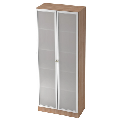 Armoire de bureau SIGNA K 6100G SG aspect noyer avec deux portes en verre dépoli argentées de hjh OFFICE PRO