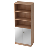 Étagère SIGNA K 6770 SG aspect noyer avec trois niches ouvertes et un meuble bas argenté de hjh OFFICE PRO