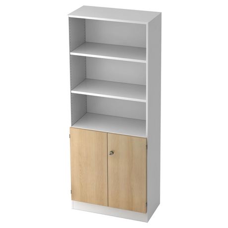 Étagère SIGNA K 6770 SG en blanc et chêne avec trois étagères ouvertes et un meuble bas à deux portes de hjh OFFICE PRO