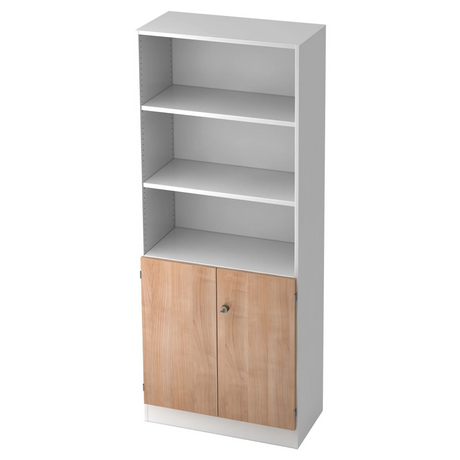 Étagère SIGNA K 6770 SG en blanc avec trois niches ouvertes et un meuble bas couleur noyer de hjh OFFICE PRO