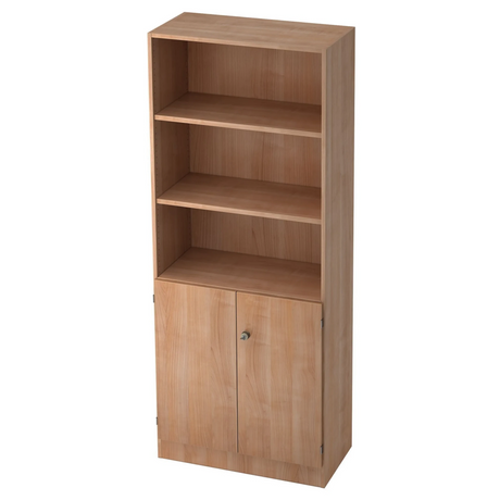 Étagère SIGNA K 6770 SG aspect noyer avec trois tablettes ouvertes et un meuble bas à deux portes de hjh OFFICE PRO