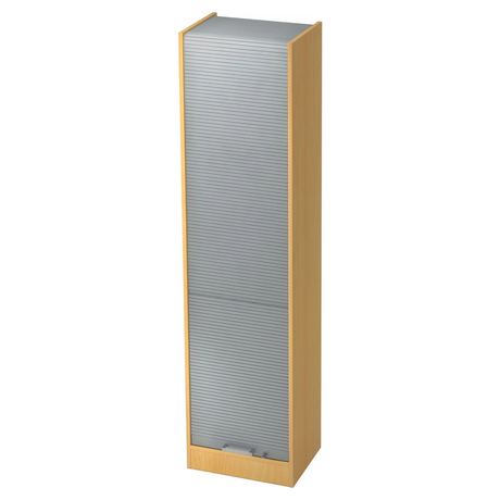 Armoire de bureau SIGNA R 50 en hêtre et argent avec façades rainurées et poignée chromée de hjh OFFICE PRO