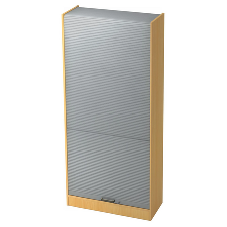 Armoire de bureau SIGNA R 90 aspect hêtre avec portes à lamelles en plastique argenté de hjh OFFICE PRO