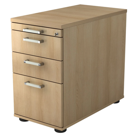 Caisson stationnaire SIGNA SC40 aspect chêne avec quatre tiroirs et poignées en chrome argenté de hjh OFFICE PRO