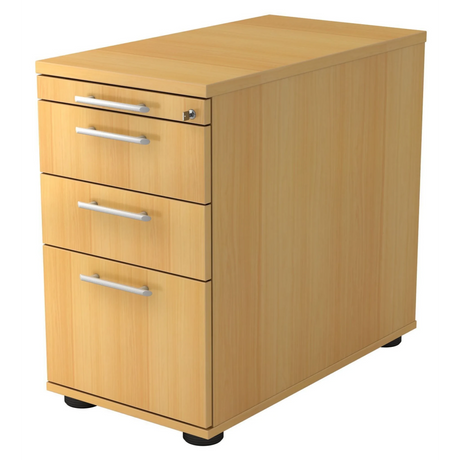 Caisson stationnaire SIGNA SC40 aspect hêtre clair avec quatre tiroirs et poignées tubulaires argentées de hjh OFFICE PRO