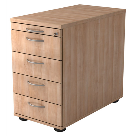 Caisson stationnaire SIGNA SC50 aspect noyer avec cinq tiroirs et poignées arquées de hjh OFFICE PRO