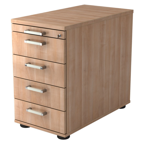Caisson stationnaire SIGNA SC50 aspect noyer avec cinq tiroirs et poignées chromées de hjh OFFICE PRO