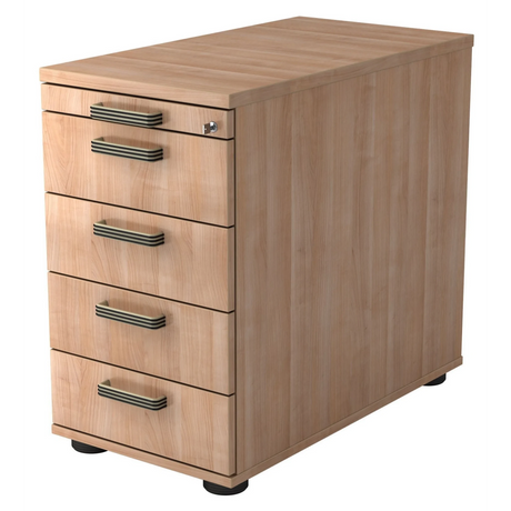 Caisson stationnaire SIGNA SC50 aspect noyer avec cinq tiroirs et poignées striées de hjh OFFICE PRO