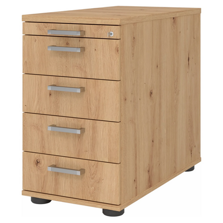 Caisson stationnaire SIGNA SC50 aspect chêne frêne avec quatre tiroirs et poignées chromées de hjh OFFICE PRO