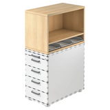 Caisson stationnaire SIGNA SCA1 aspect chêne avec corps blanc, cinq tiroirs et un compartiment ouvert de hjh OFFICE PRO