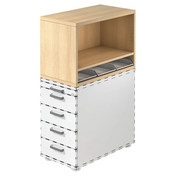 Caisson stationnaire SIGNA SCA1 aspect chêne avec corps blanc, cinq tiroirs et un compartiment ouvert de hjh OFFICE PRO