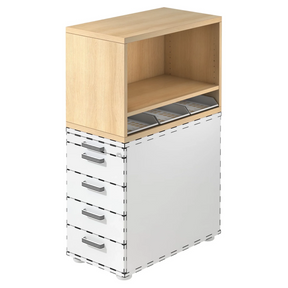 Caisson stationnaire SIGNA SCA1 aspect chêne avec corps blanc, cinq tiroirs et un compartiment ouvert de hjh OFFICE PRO