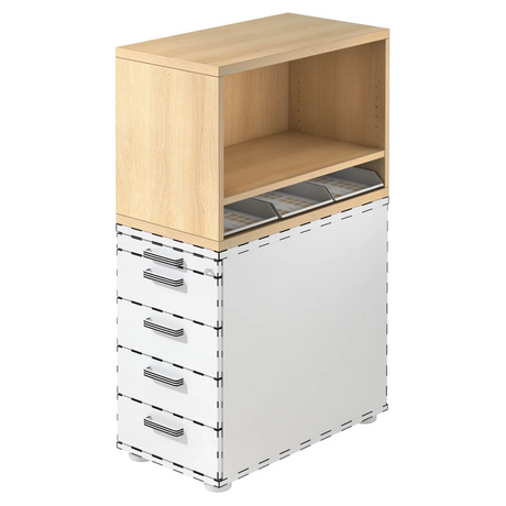 Caisson stationnaire SIGNA SCA1 aspect chêne avec corps blanc, cinq tiroirs et un compartiment ouvert de hjh OFFICE PRO