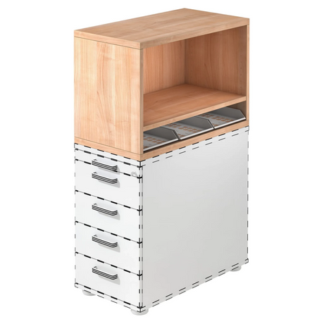Caisson stationnaire SIGNA SCA1 aspect noyer avec corps blanc et cinq tiroirs de hjh OFFICE PRO