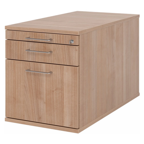 Caisson bureau sur roulettes SIGNA TC20 aspect noyer avec trois tiroirs et poignées tubulaires en métal de hjh OFFICE PRO