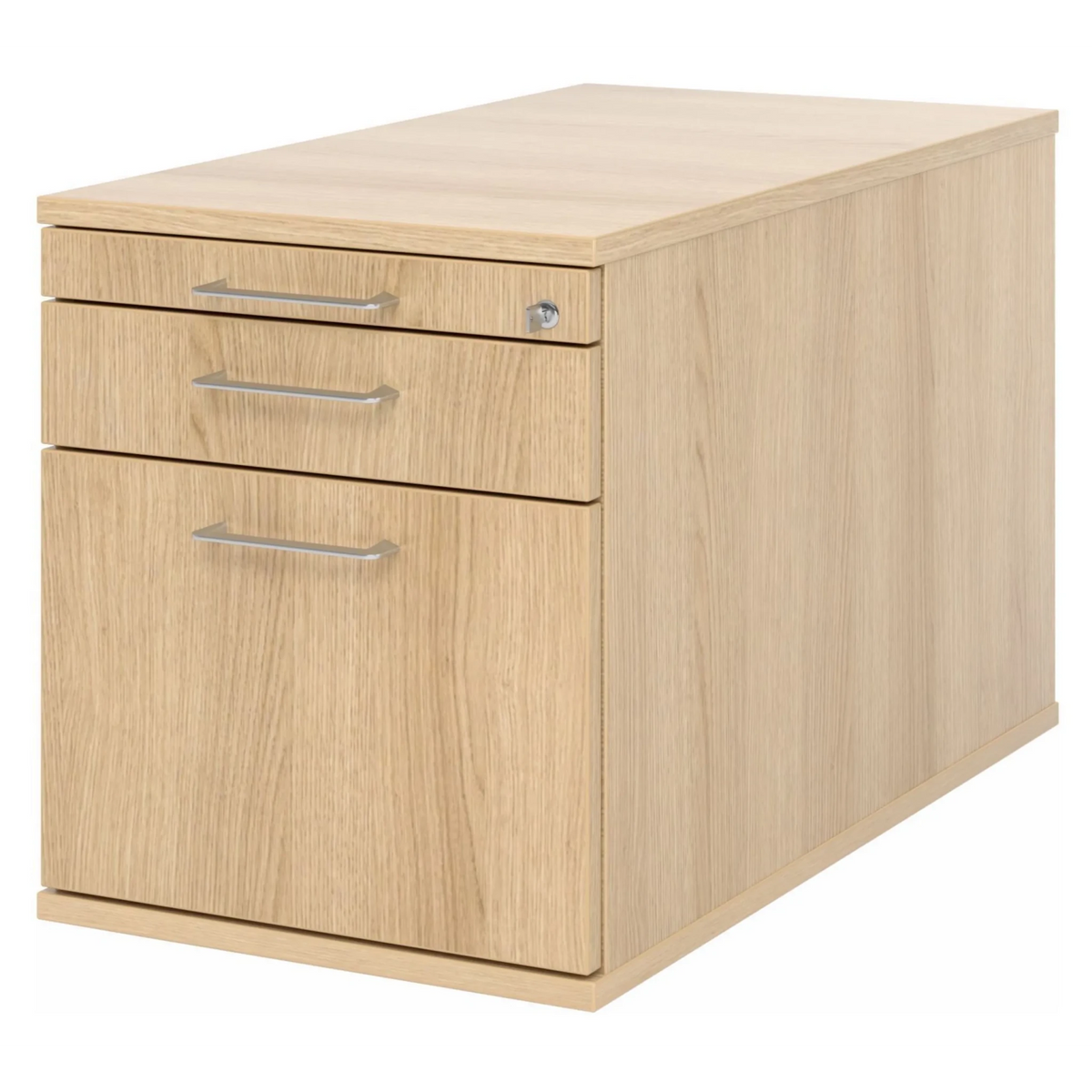 Caisson bureau sur roulettes SIGNA TC20 aspect chêne avec trois tiroirs et poignées incurvées argentées de hjh OFFICE PRO