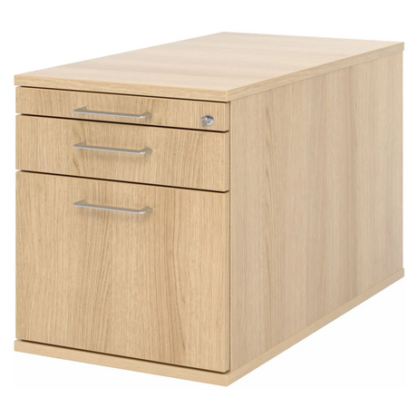 Caisson bureau sur roulettes SIGNA TC20 aspect chêne avec trois tiroirs et poignées incurvées argentées de hjh OFFICE PRO