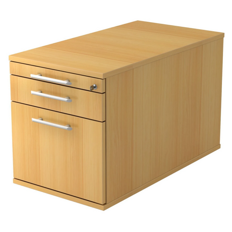 Caisson bureau sur roulettes SIGNA TC20 aspect hêtre avec trois tiroirs et poignées tubes de hjh OFFICE PRO