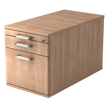 Caisson bureau sur roulettes SIGNA TC20 aspect noyer avec trois tiroirs et poignées chromées de hjh OFFICE PRO